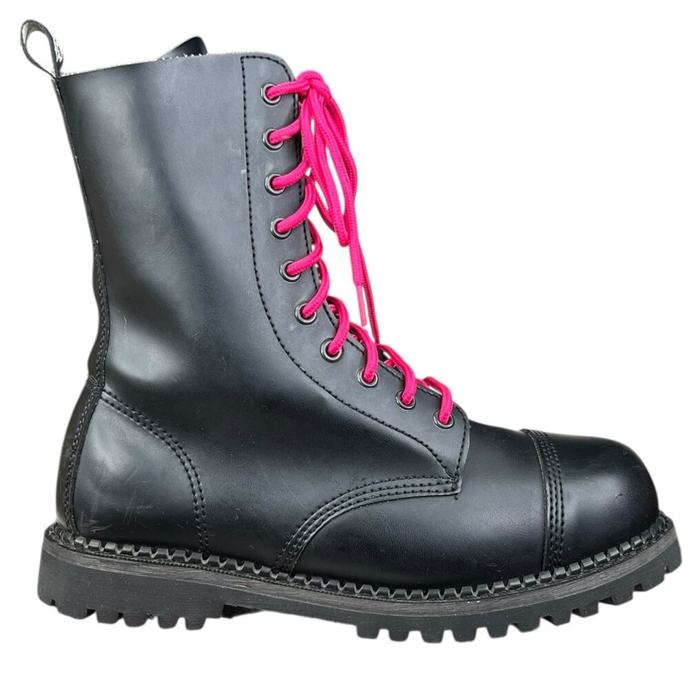 Demonia Women's Riot Black Vegan Leather Side Zip Combat Boot Size US 10